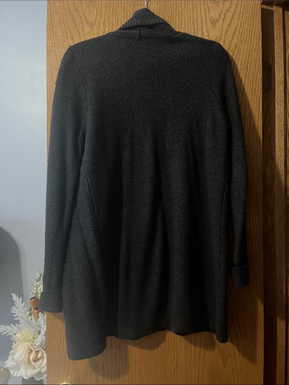 LOFT Charcoal Open Drape Front Cardigan - Picture 3 of 3